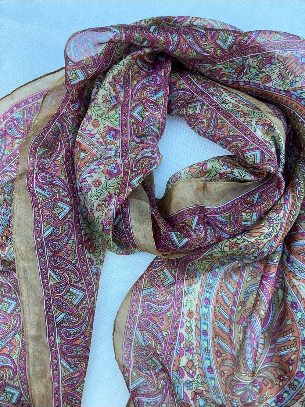 Vintage 100% Pure Silk Scarf Made in India Paisley Floral 70x19 Boho